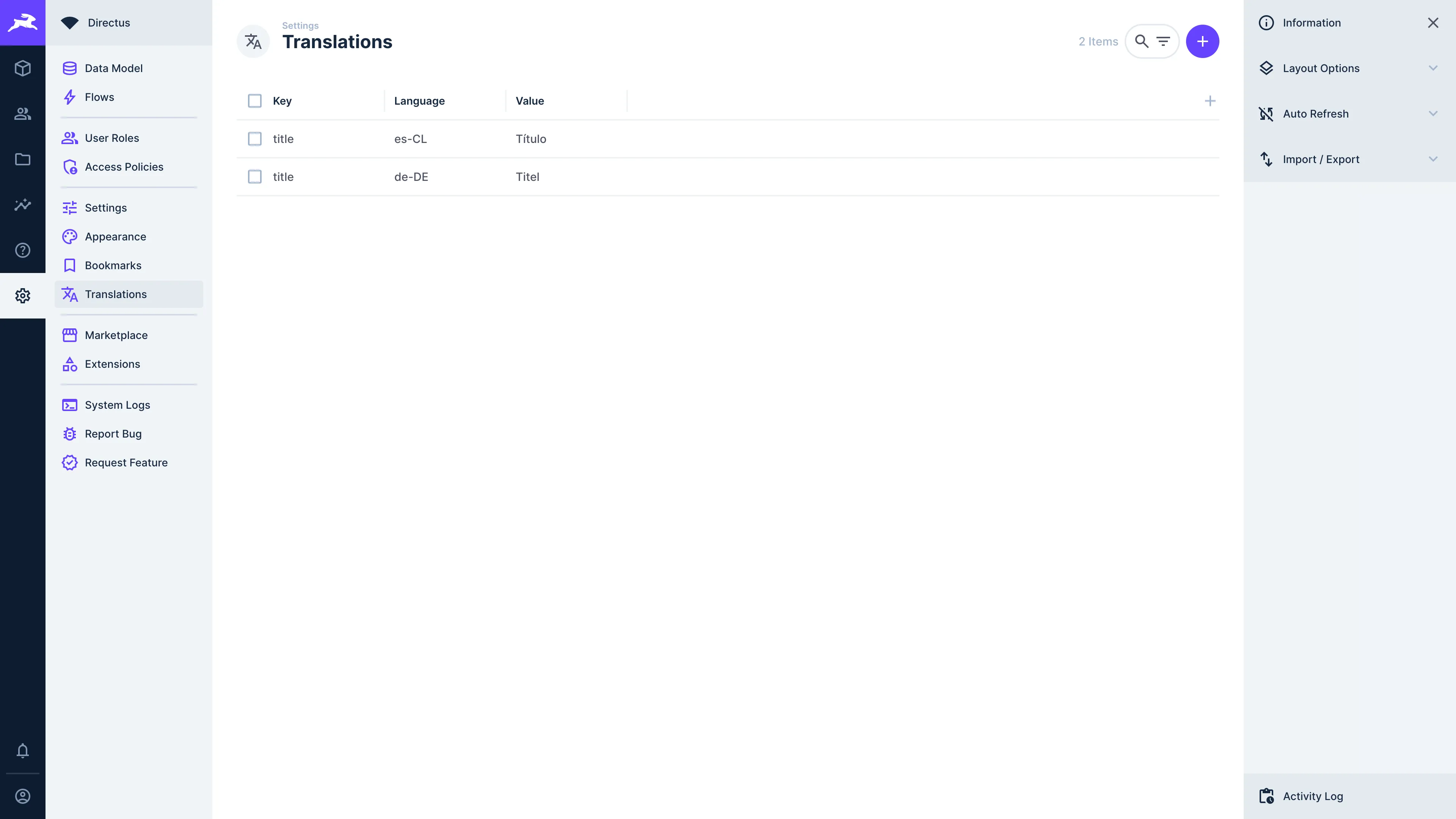 Translation strings